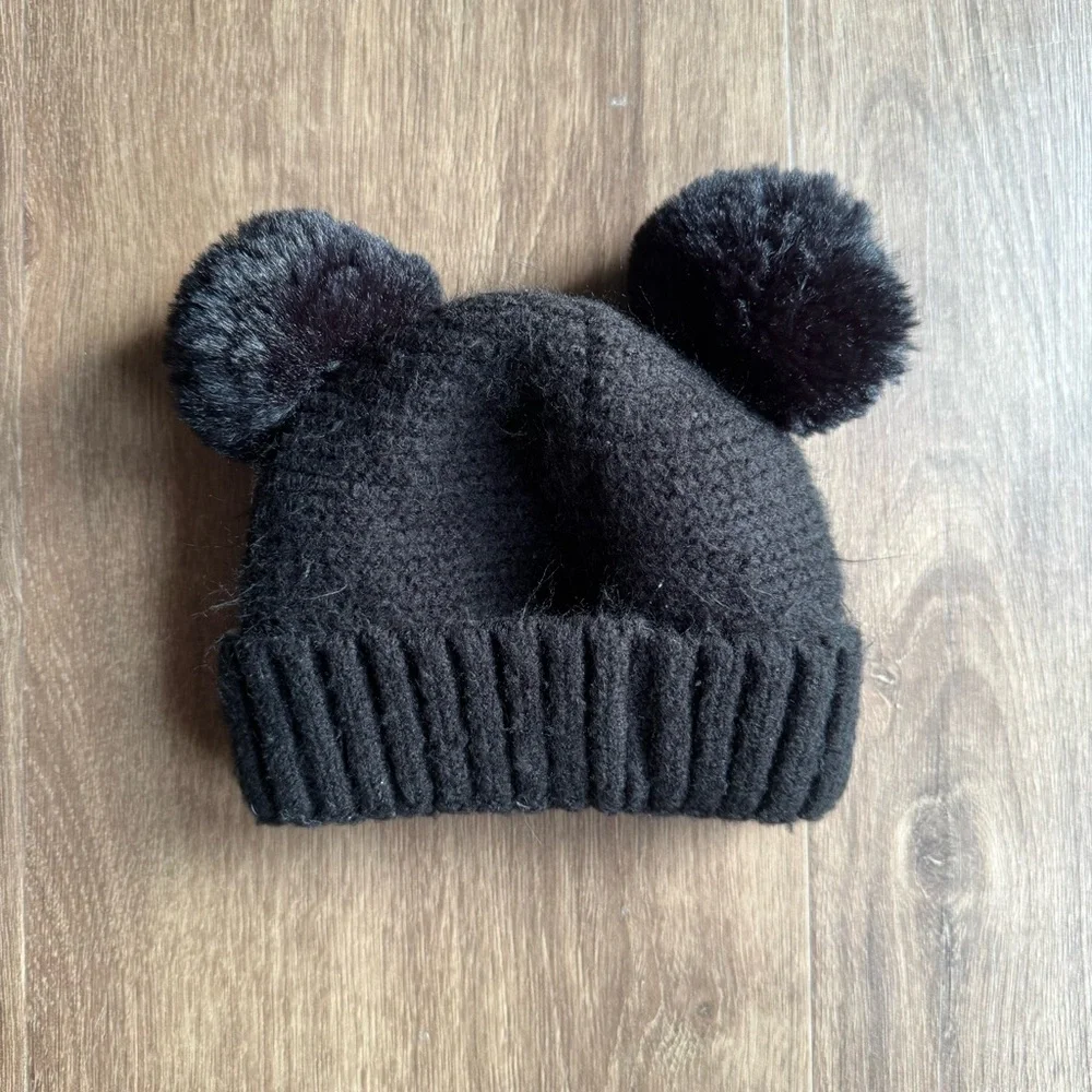 CC Toddler Girls Black Pom Pom Beanie Hat Knit Comfy Outdoor Cozy Casual Warm